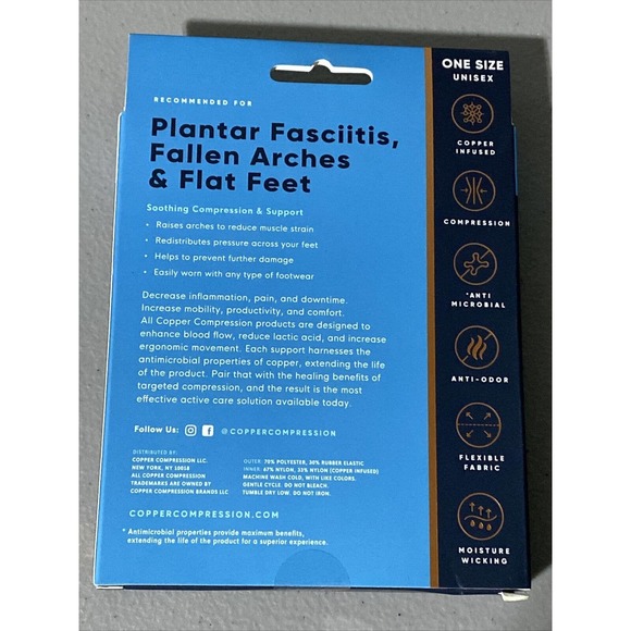 Copper Compression Arch Supports Plantar Fasciitis Flat Feet Fallen Arches NEW - Picture 2 of 6